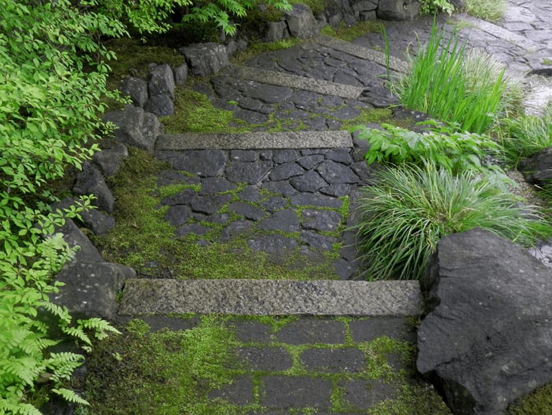 石張りの苔の目地が美しい
