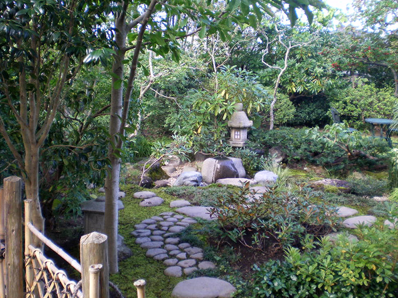 苔の中を曲がりくねりながら行く延段