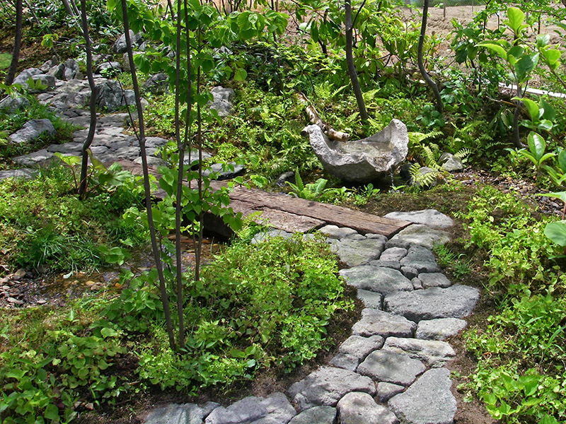 木漏れ日が降る山の路を庭に再現