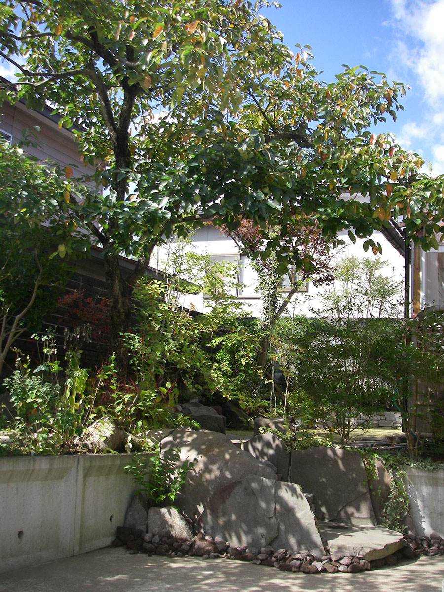 駐車場から庭へのアプローチ