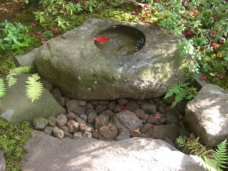既存の飛石と手水鉢で組んだ蹲踞