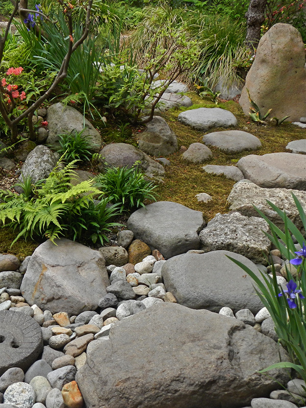山ツツジと菖蒲が彩る露地口